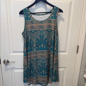 Teal Paisley Print Sleeveless Mini Dress